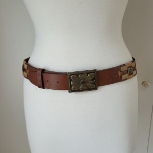 Germon's vintage Womens Brown leather embroidered belt western boho